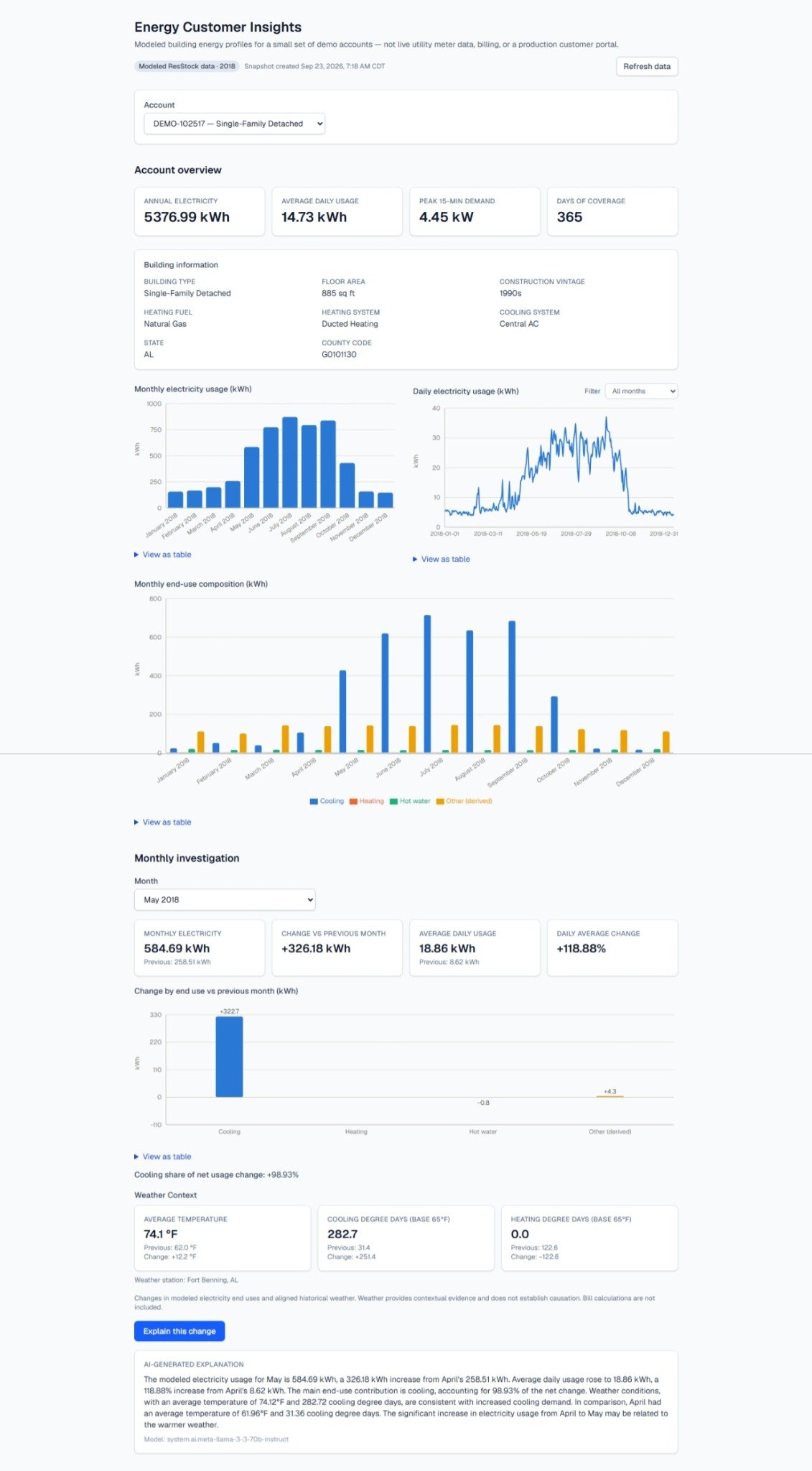 Energy Customer Insights investigation and AI explanation