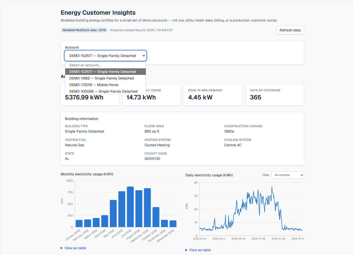 Energy Customer Insights dynamic account dropdown