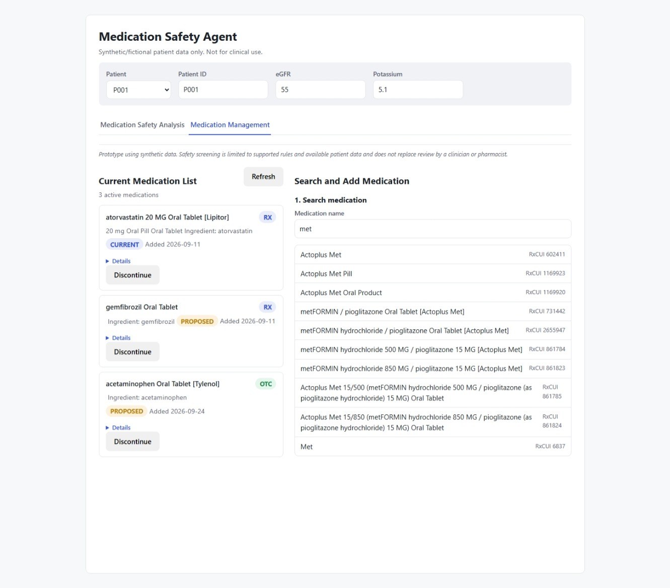 Medication Safety Agent medication lookup