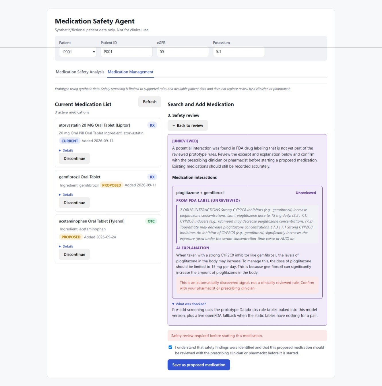 Medication Safety Agent pre-add safety review